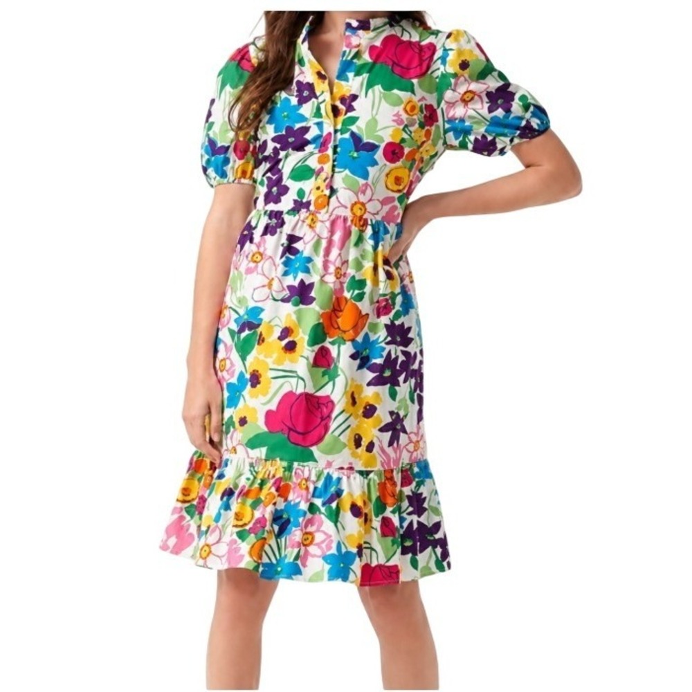 J. Crew‎ Womens 2 Puff Sleeve Midi Dress in Vibrant Garden Print